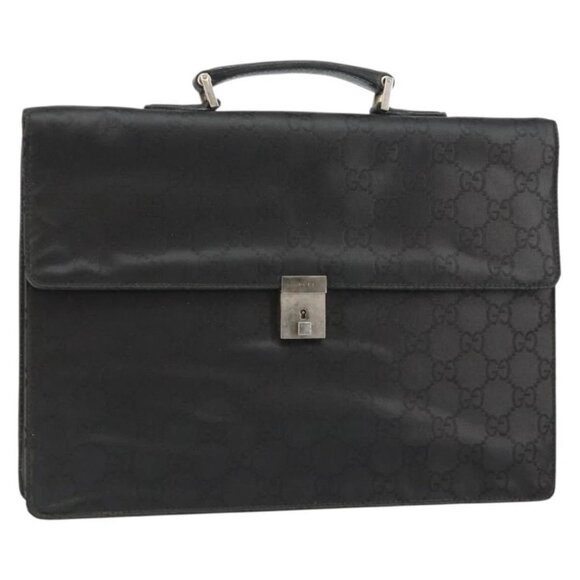 GUCCI GG Canvas Briefcase Nylon Black Silver 015